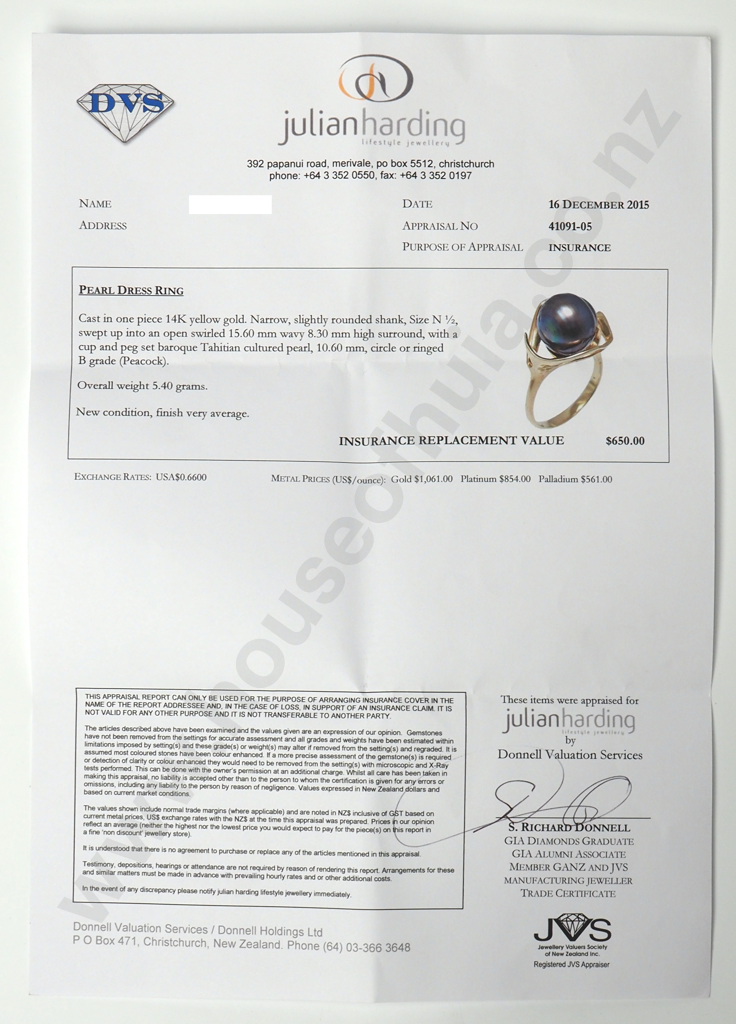 14ct Gold Tahitian Pearl Ring w Valuation Image 1++