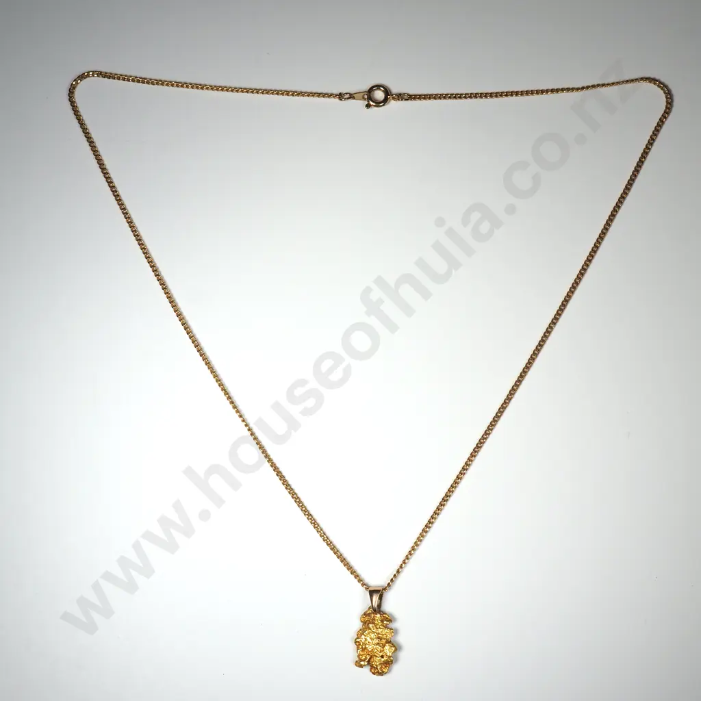 New Zealand High Purity Gold Nugget Pendant w 9ct Gold Bail on G/P Chain Image 1++