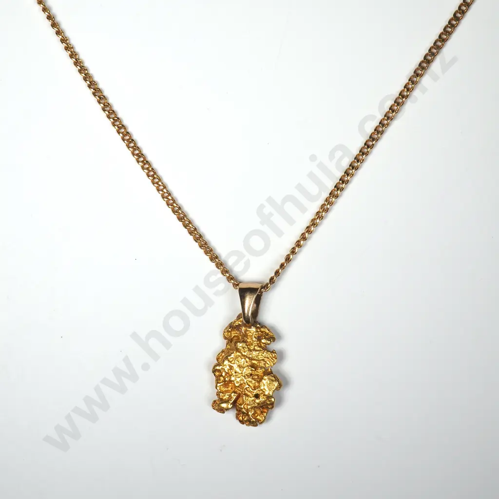 New Zealand High Purity Gold Nugget Pendant w 9ct Gold Bail on G/P Chain Image 1++