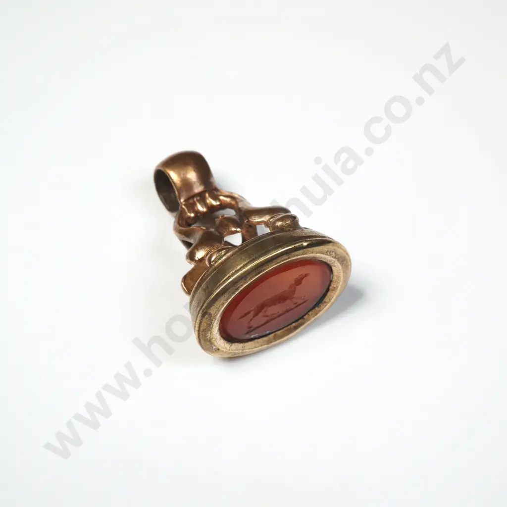Rolled Gold Carnial Fob Seal w Dog Image 1++