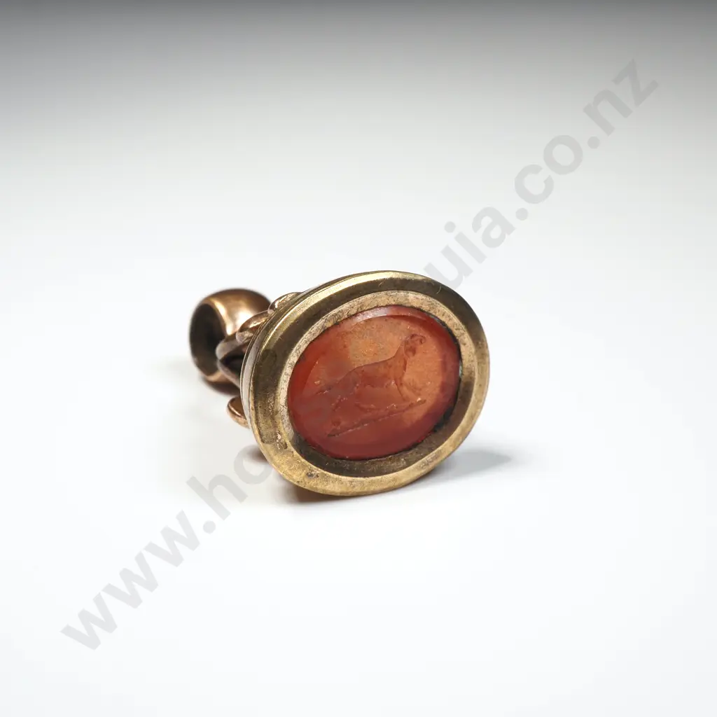 Rolled Gold Carnial Fob Seal w Dog Image 1++
