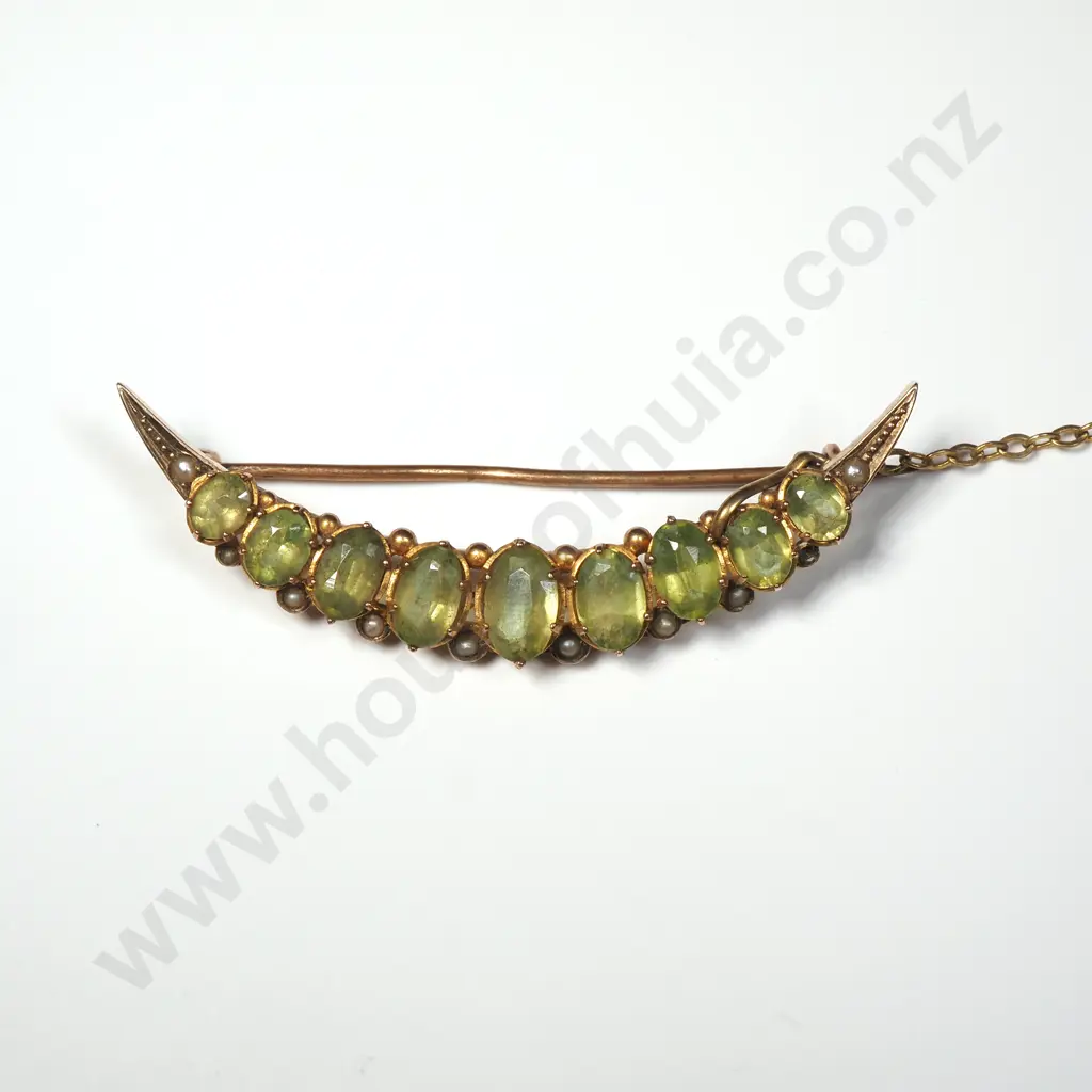 9ct Gold Green Gem Edwardian Brooch Image 1++