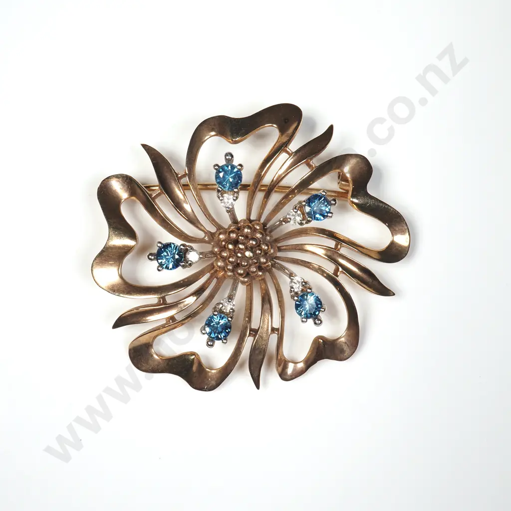 9ct Gold Sapphire & Diamond Brooch Image 1++