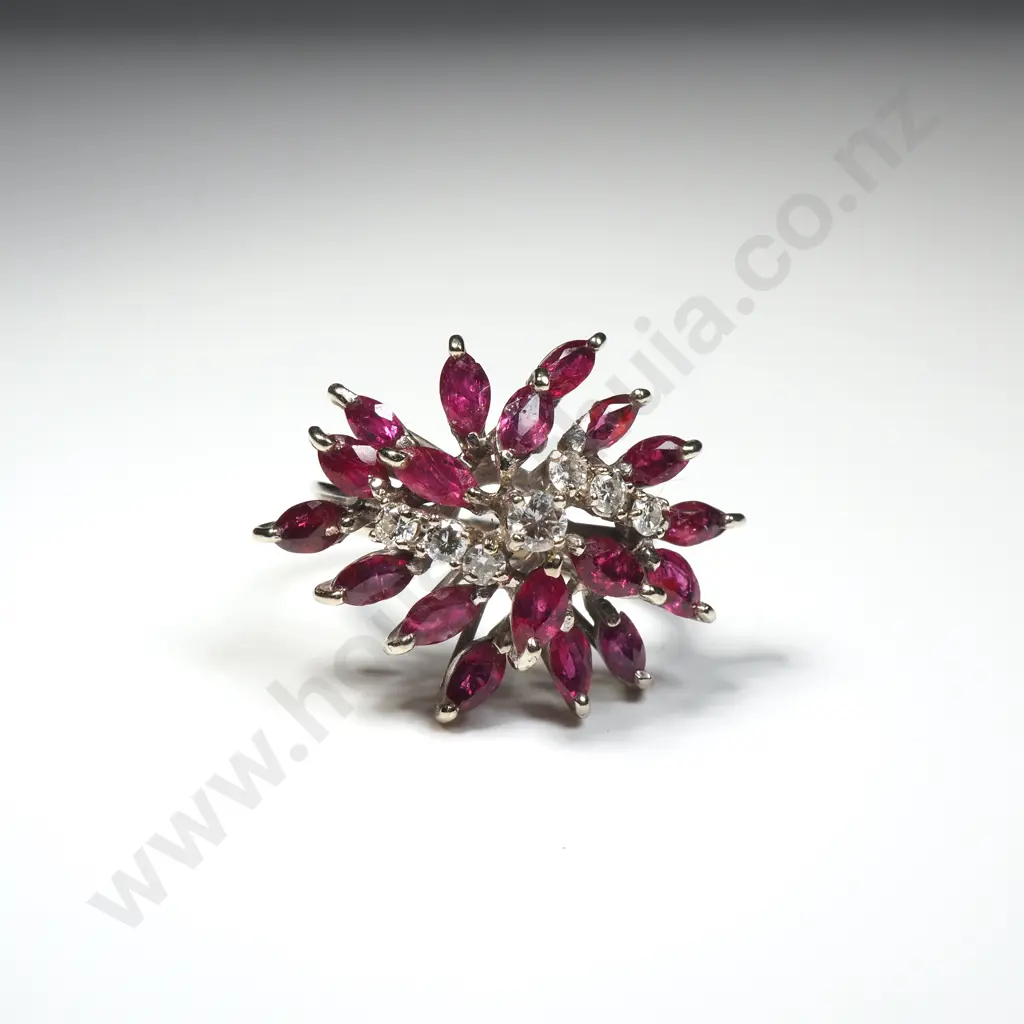 Fancy 18ct White Gold Ruby & Diamond Dress Ring Image 1++