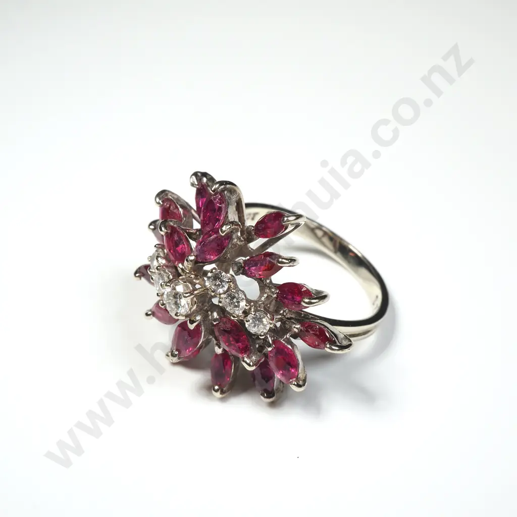 Fancy 18ct White Gold Ruby & Diamond Dress Ring Image 1++