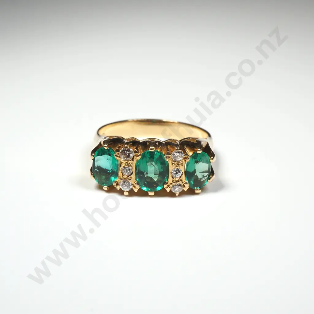 18ct Gold Synthetic Emerald Diamond Ring w Valuation for $1,800.00 Image 1++