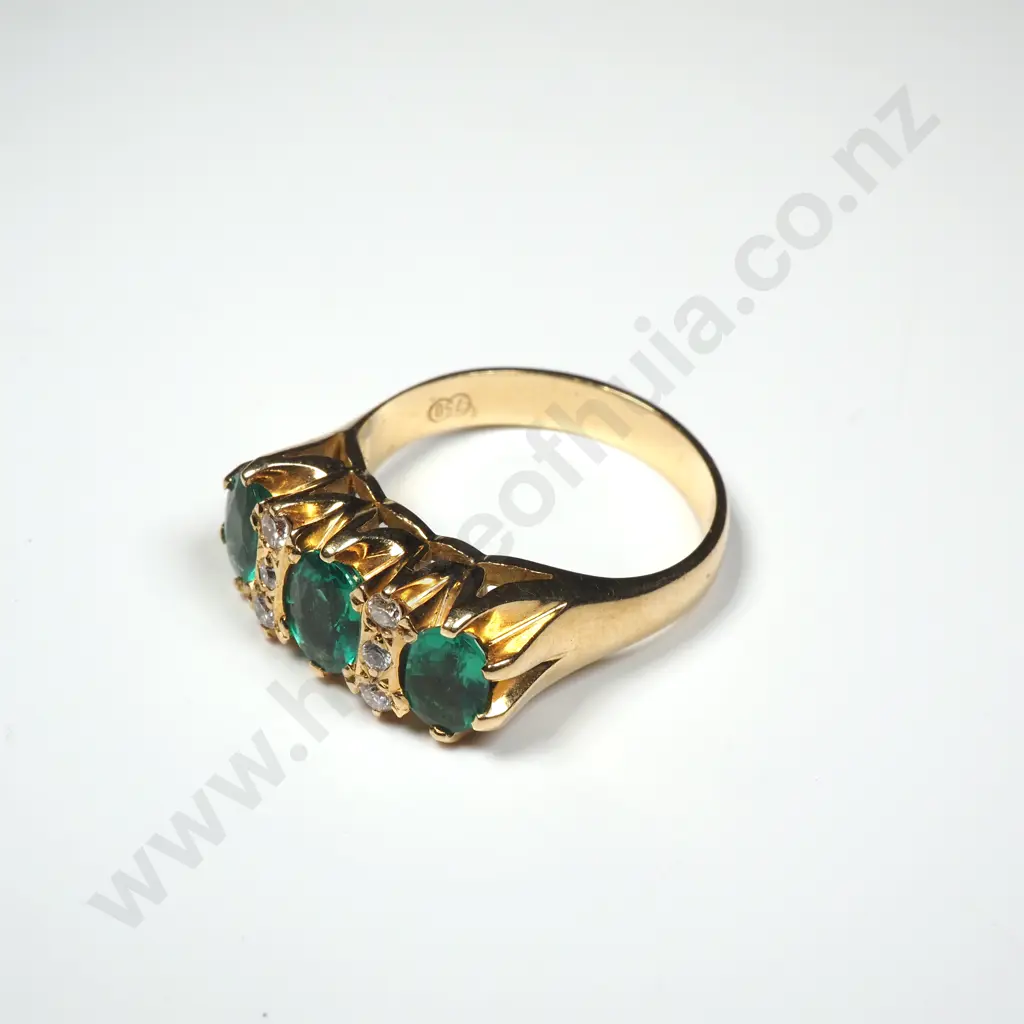 18ct Gold Synthetic Emerald Diamond Ring w Valuation for $1,800.00 Image 1++