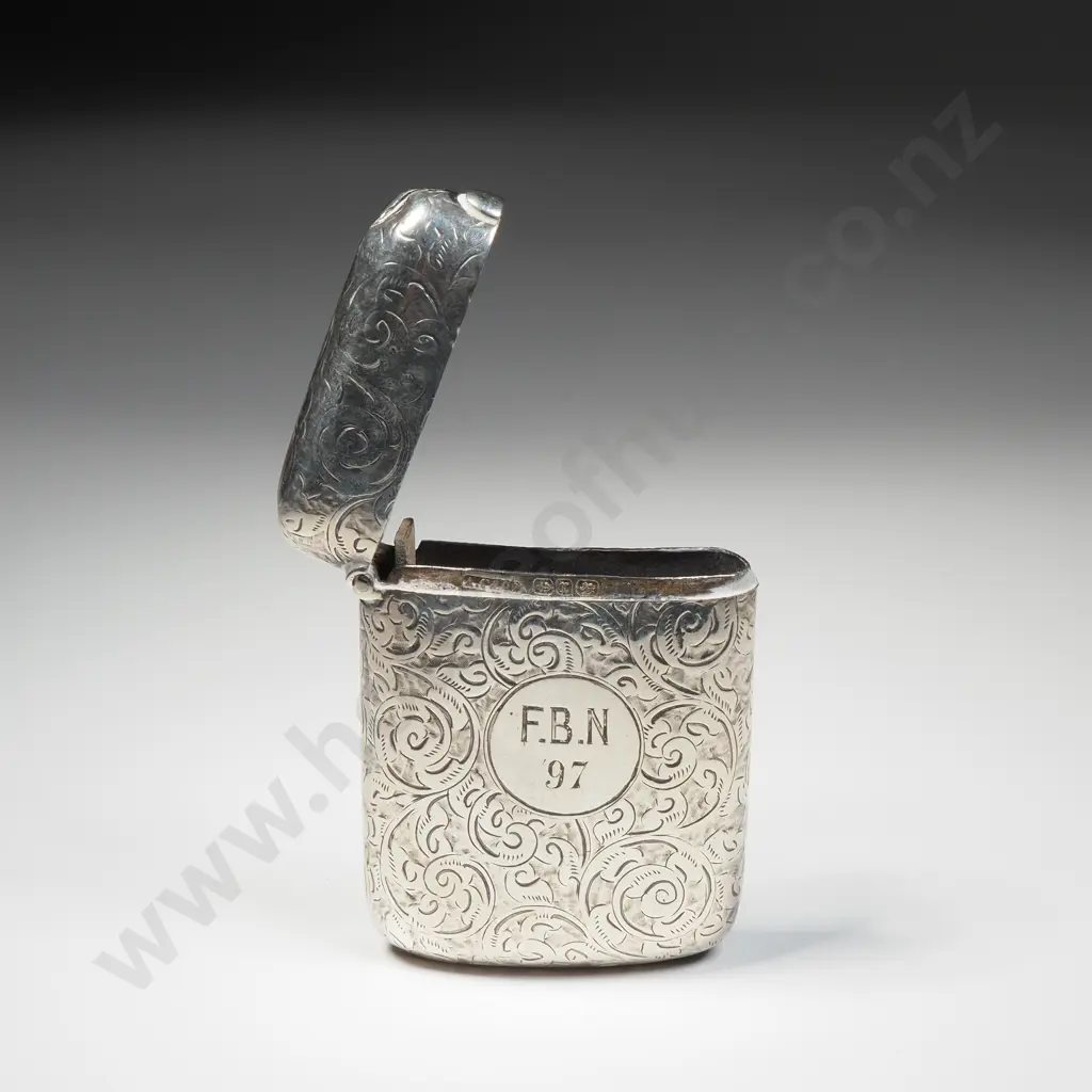 Antique Sterling Silver Vesta w Swirl Engraving Image 1++