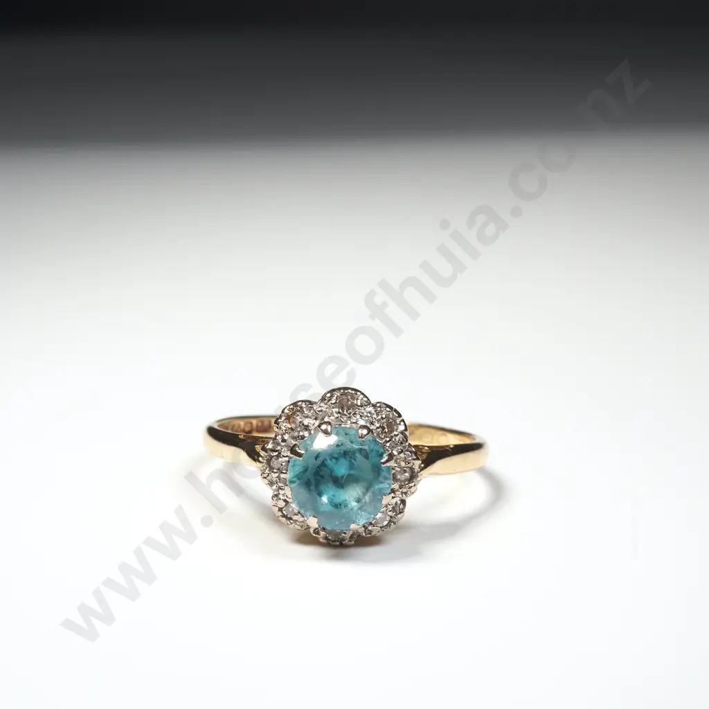 18ct Gold Blue Gem Ring w English Hallmarks Image 1++