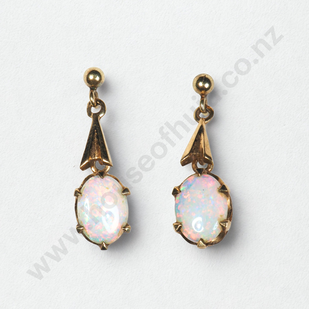 Pair of 14ct Gold & Opal Drop Earrings Image 1++