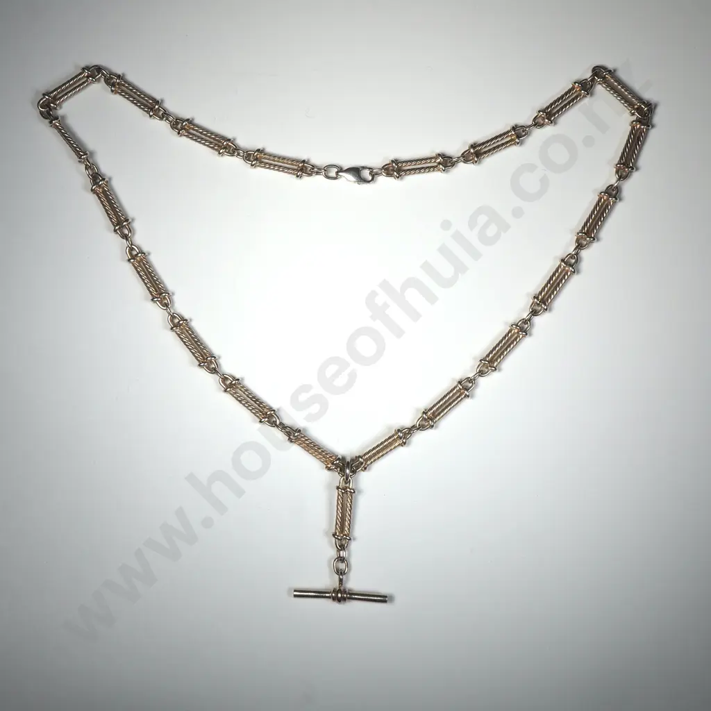 Sterling Silver Fancy Link Fob Chain w T Bar Image 1++