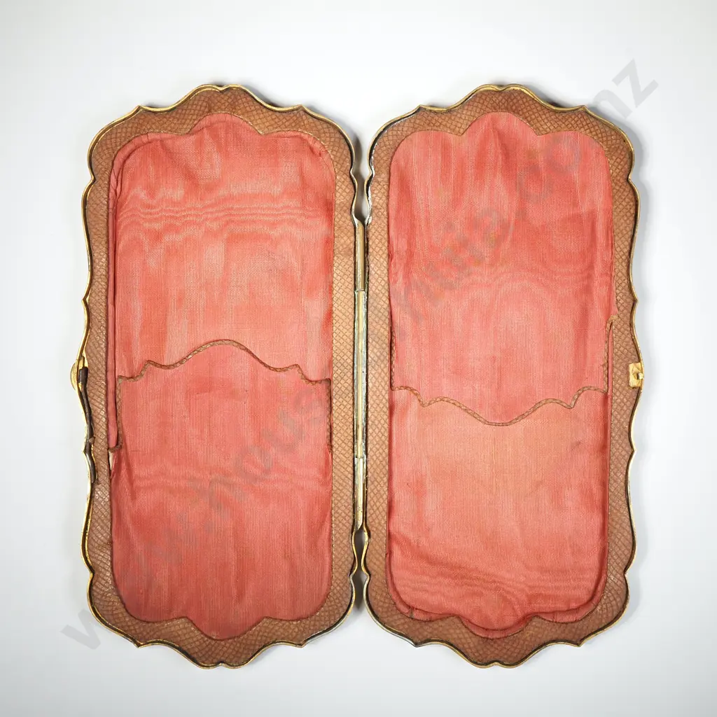 Exquisite Antique Card Case w Painted Mounted Scene A/F Image 1++