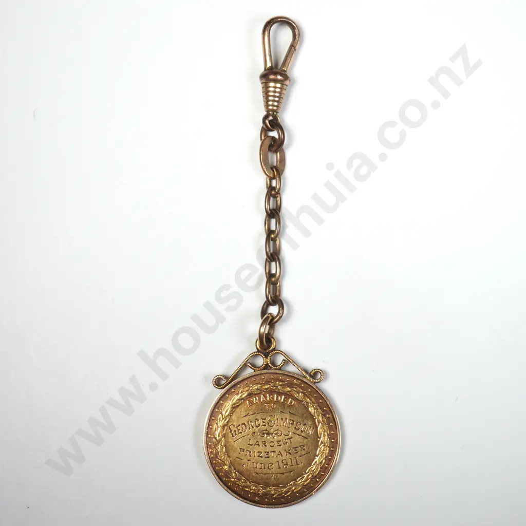 1911 Southland 15ct Gold Fob A&P Prize Medal to George Simpson Image 1++