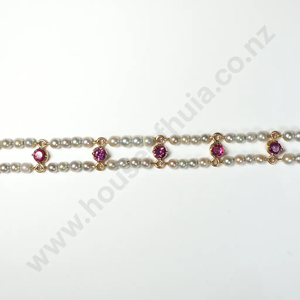 Vintage 18ct Gold Ruby & Pearl Bracelet Image 1++