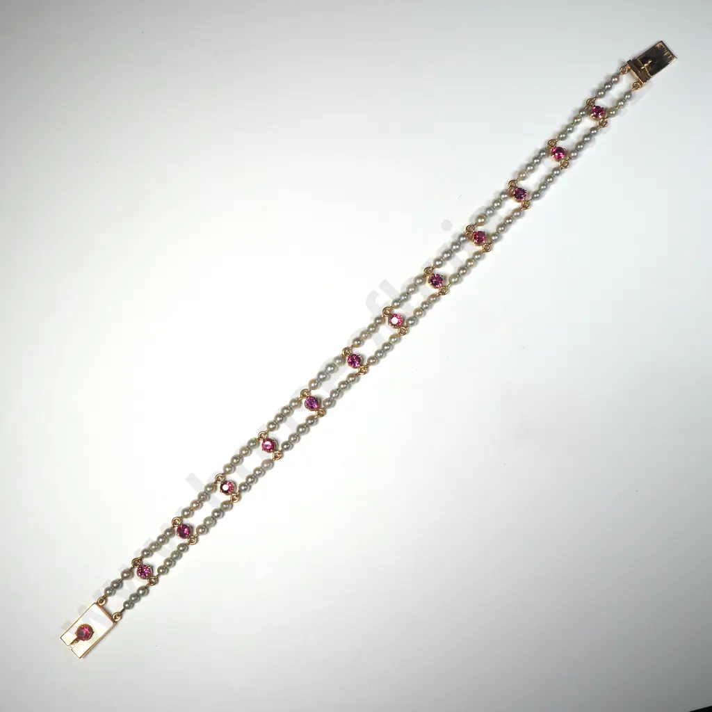 Vintage 18ct Gold Ruby & Pearl Bracelet Image 1++