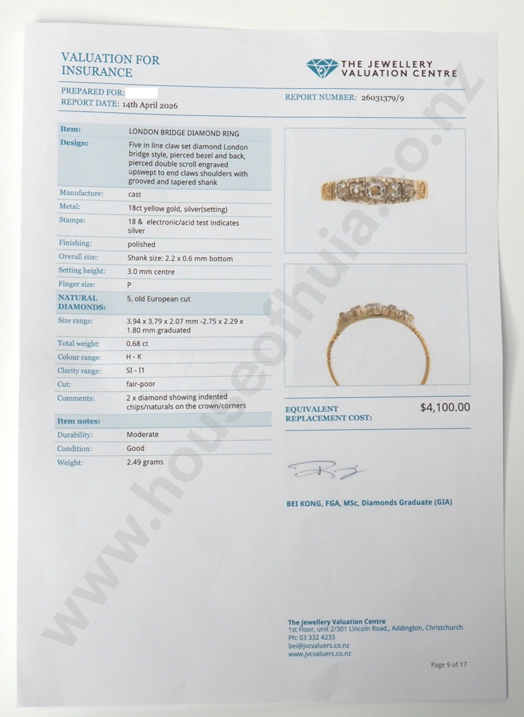 18ct Gold Diamond Bridge Ring w Valuation for $4,100.00 Image 1++