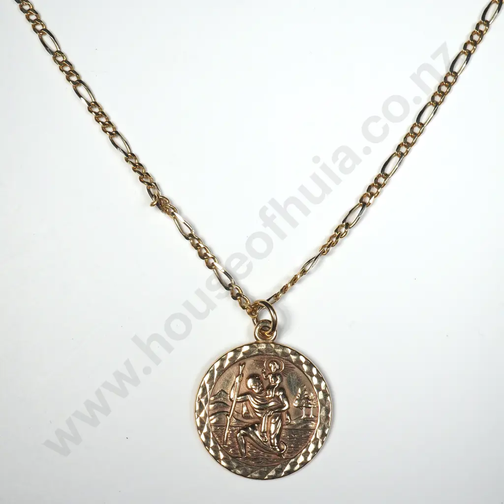 18ct Gold Chain & 9ct Gold St Christopher Pendant Image 1++