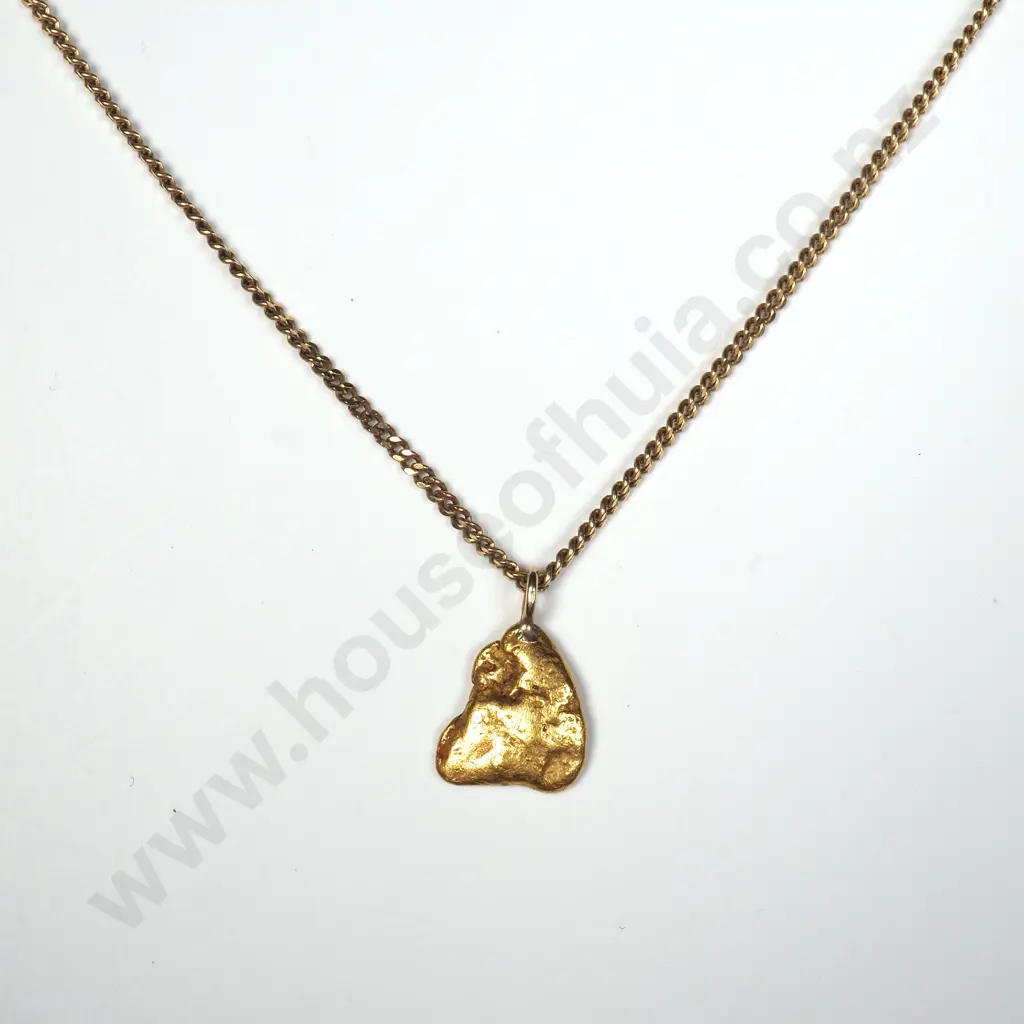 New Zealand Gold Nugget Pendant on 9ct Gold Chain Image 1++