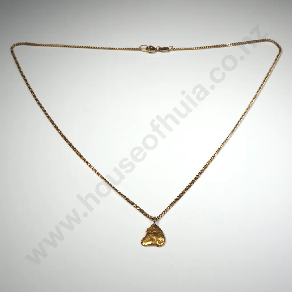 New Zealand Gold Nugget Pendant on 9ct Gold Chain Image 1++