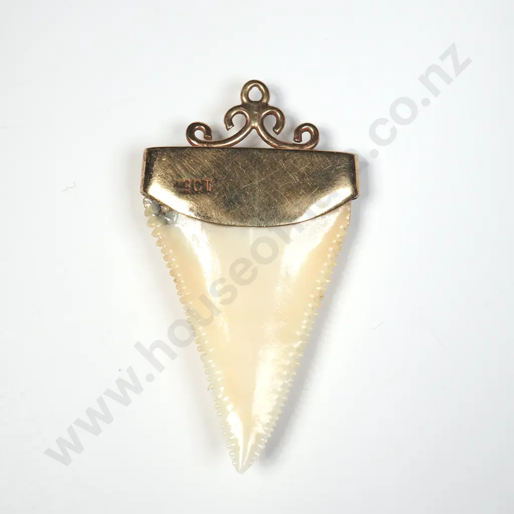 Colonial New Zealand 9ct Gold Shark Tooth Pendant Image 1++