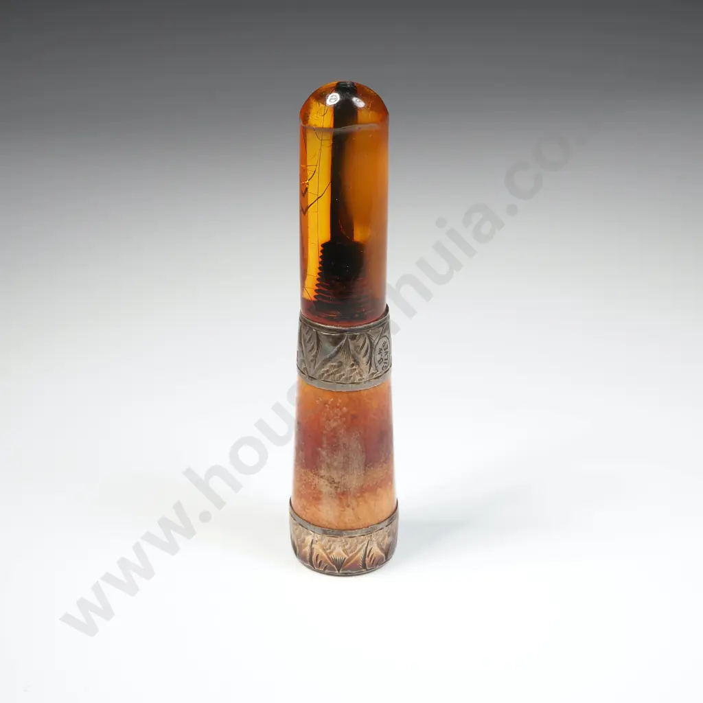 Impressive Antique Cased Amber Silver Cigarette Holder Image 1++