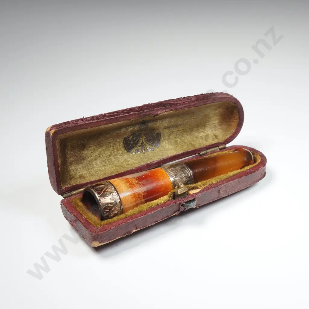 Impressive Antique Cased Amber Silver Cigarette Holder Image 1++