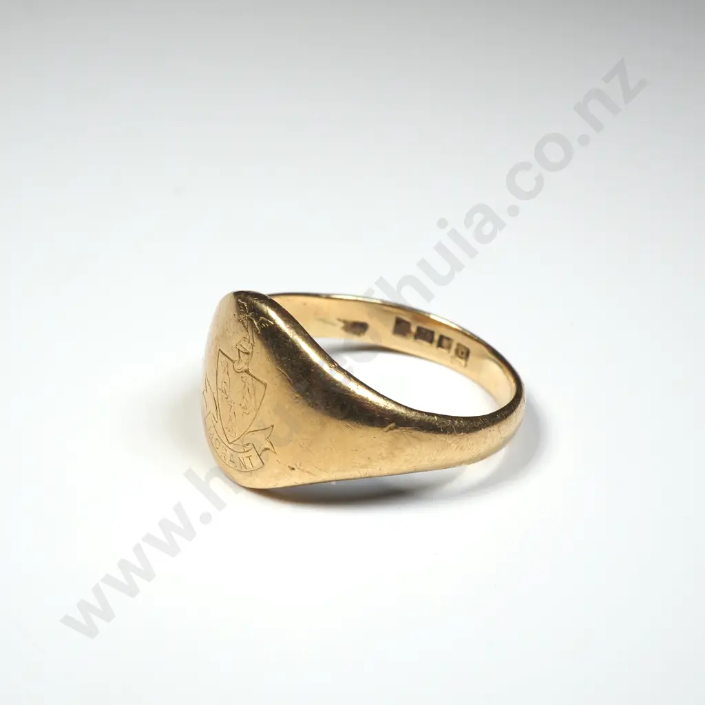 18ct Gold Signet Ring Inscribed & Crested Image 1++