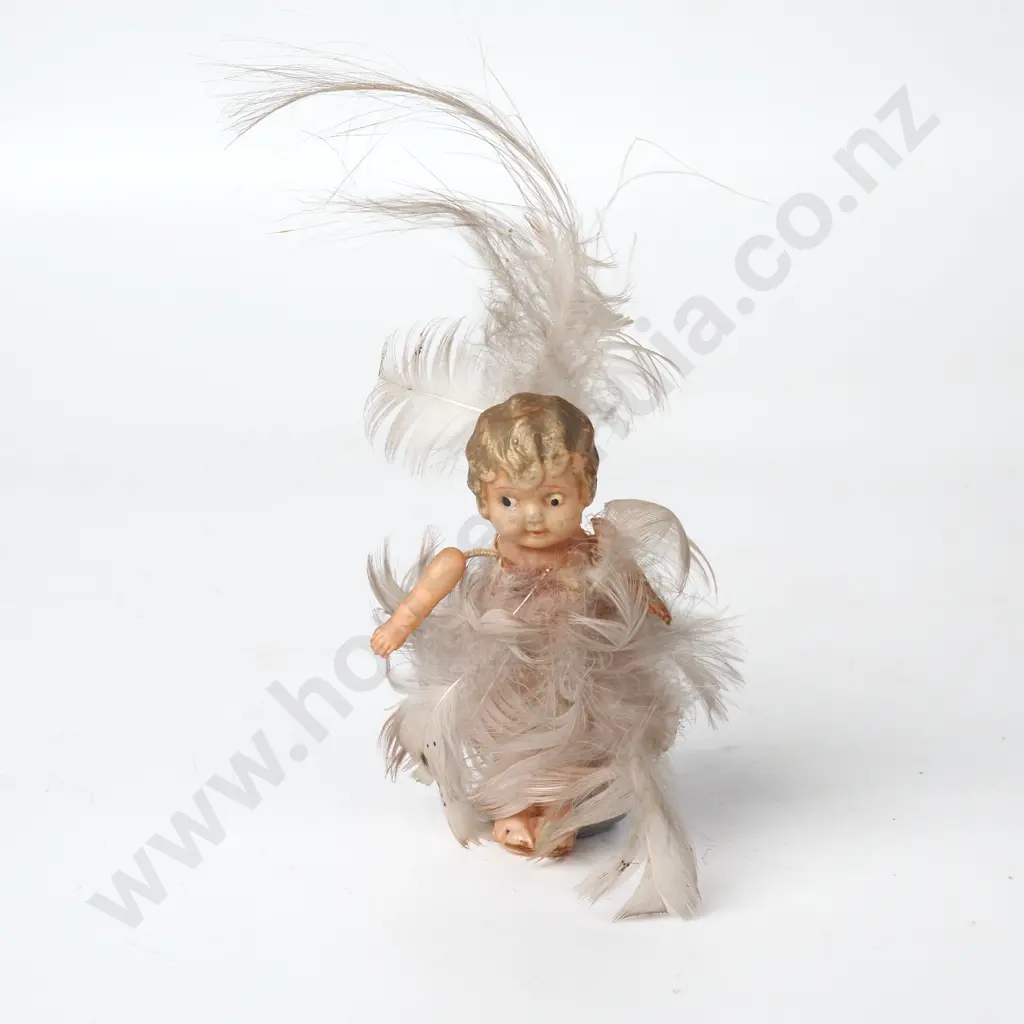 Vintage Celluloid Gold-Crimped Head Miniature Kewpie Doll in Fairy Feathers Image 1++