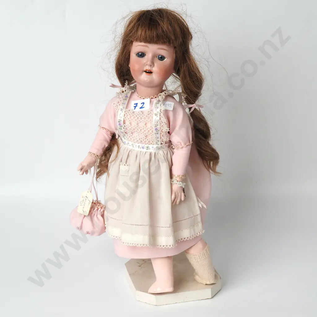 Vintage Bisque Head Girl Doll on Stand - Made in Germany by WS Strobel & Wilkin Image 1++