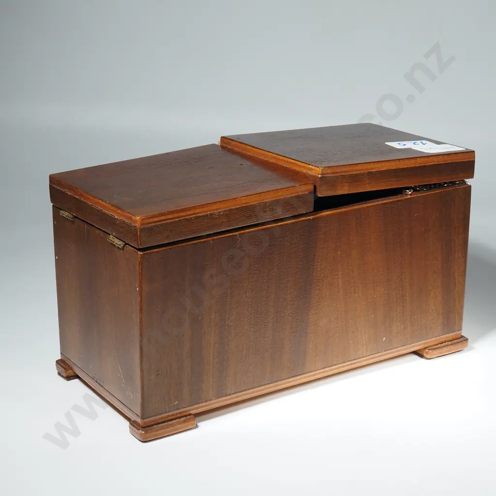 Vintage Wooden Deco Style Jewellery Box w Two Top Opening Lids Image 1++