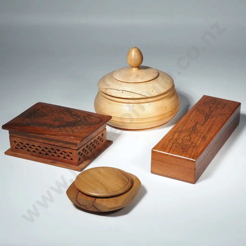 Four Wooden Boxes of Varying Shapes & Sizes Image 1++