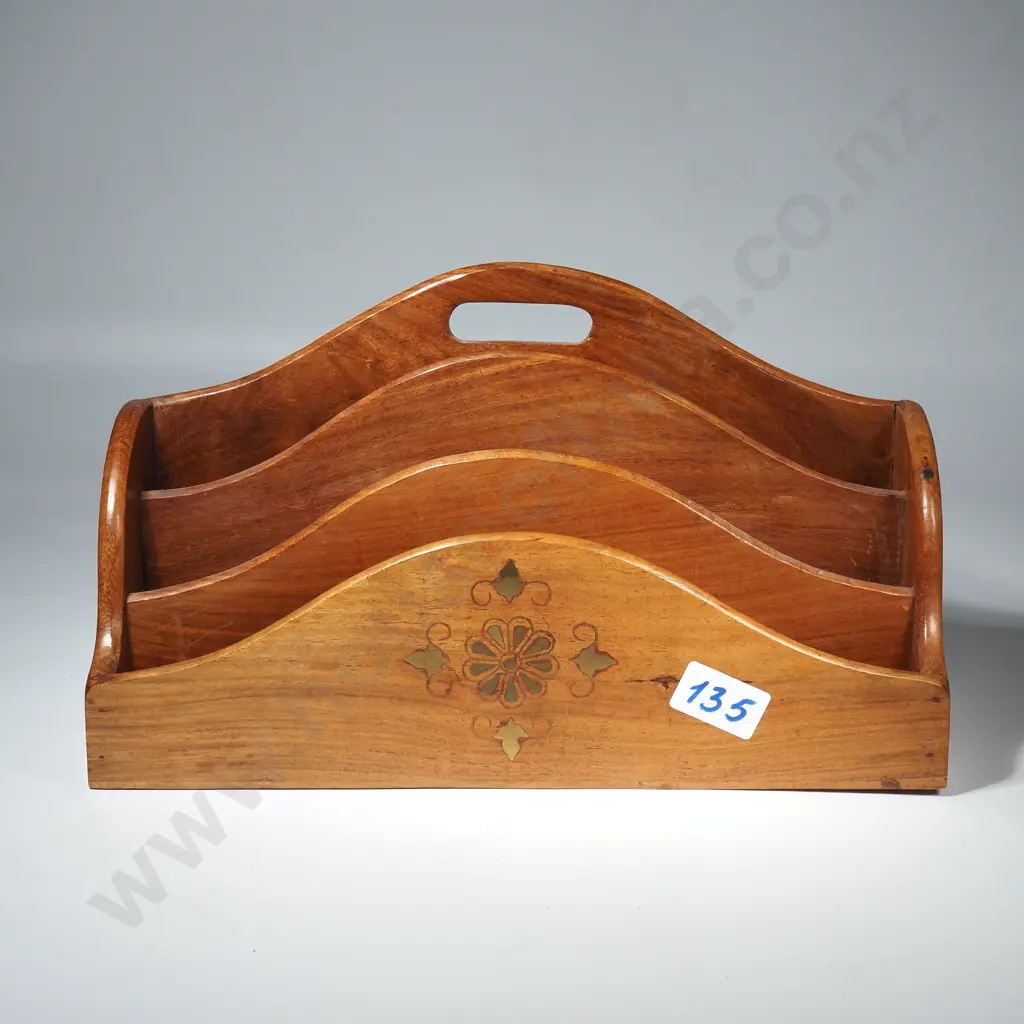 Vintage Wooden Letter Rack w Decorative Brass Inlaid Detail Image 1++