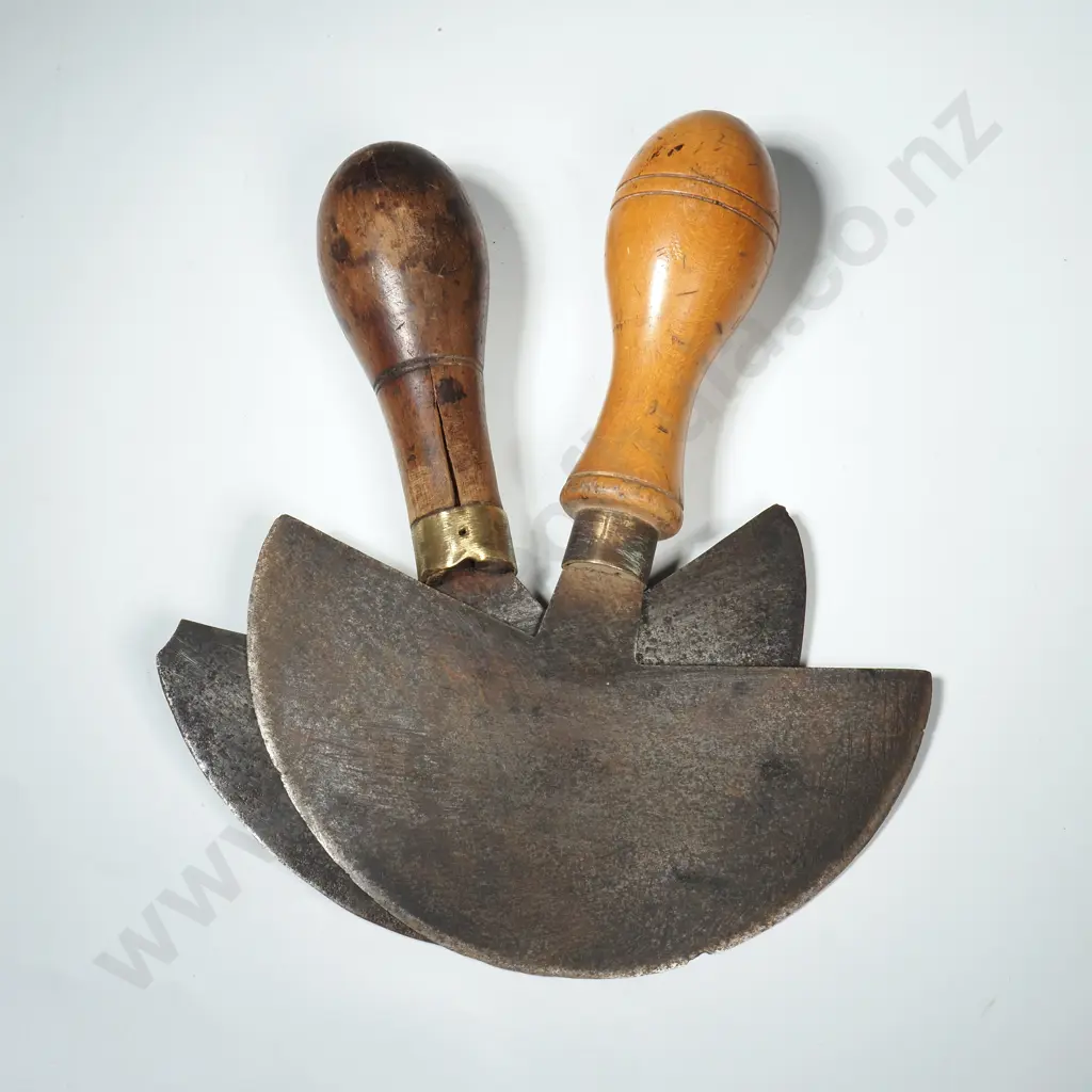Two Antique Leather Working Round  Knives, One Marked Robt Sorby 1917 Image 1++