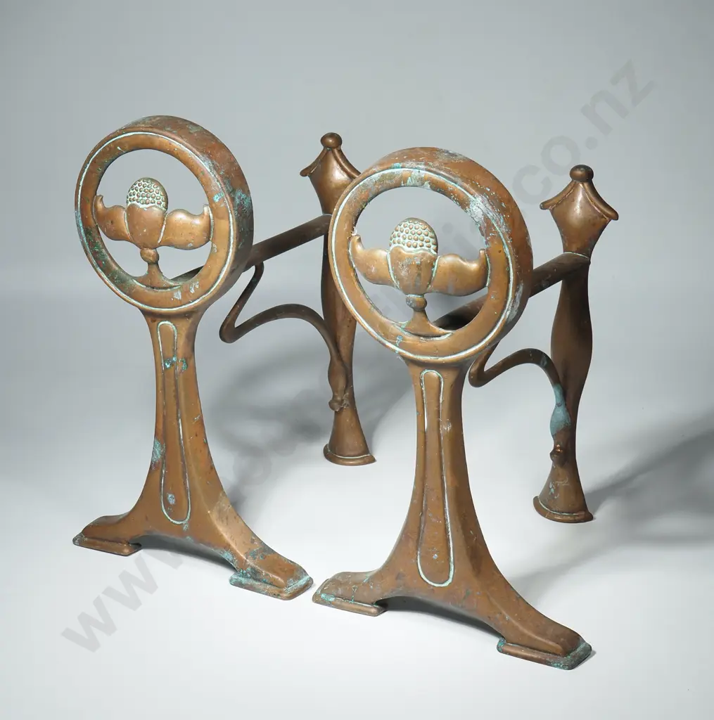 Pair of Art Nouveau Copper Firedogs Image 1++
