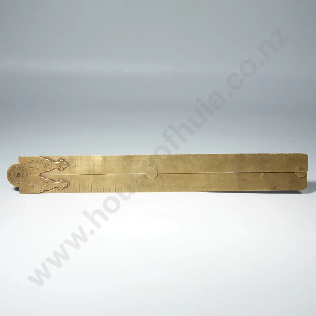 Antique Brass 24" Folding Ruler W Engraved Patterns on Hinge Image 1++