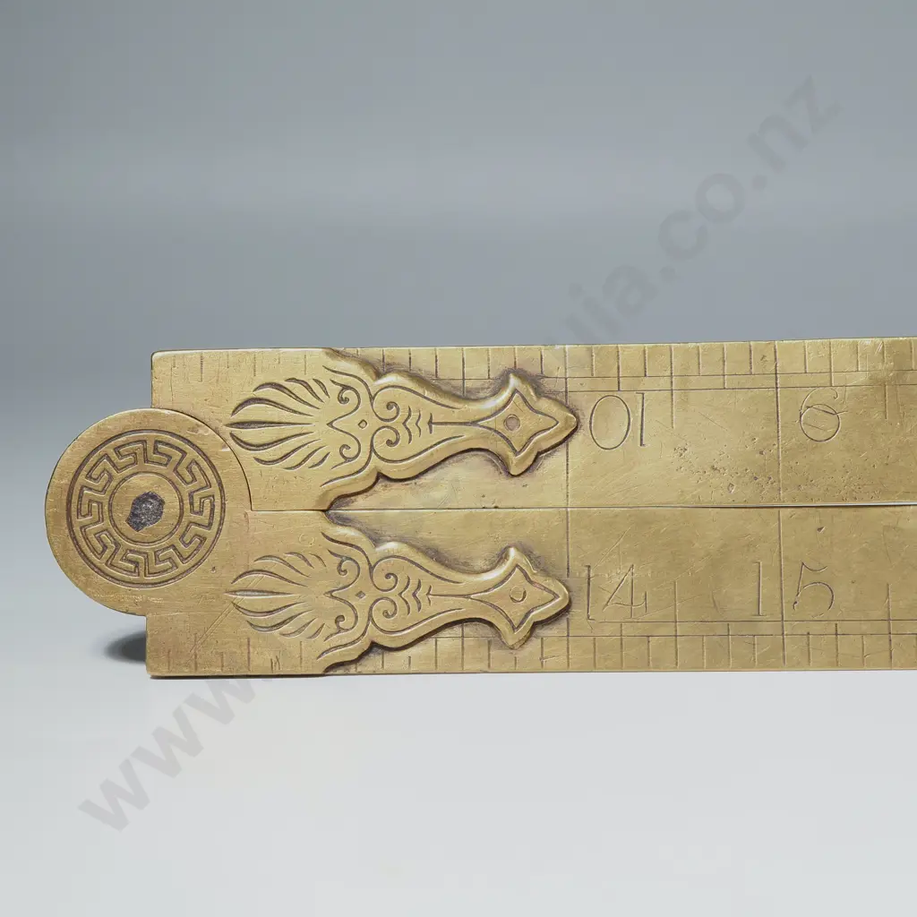 Antique Brass 24" Folding Ruler W Engraved Patterns on Hinge Image 1++