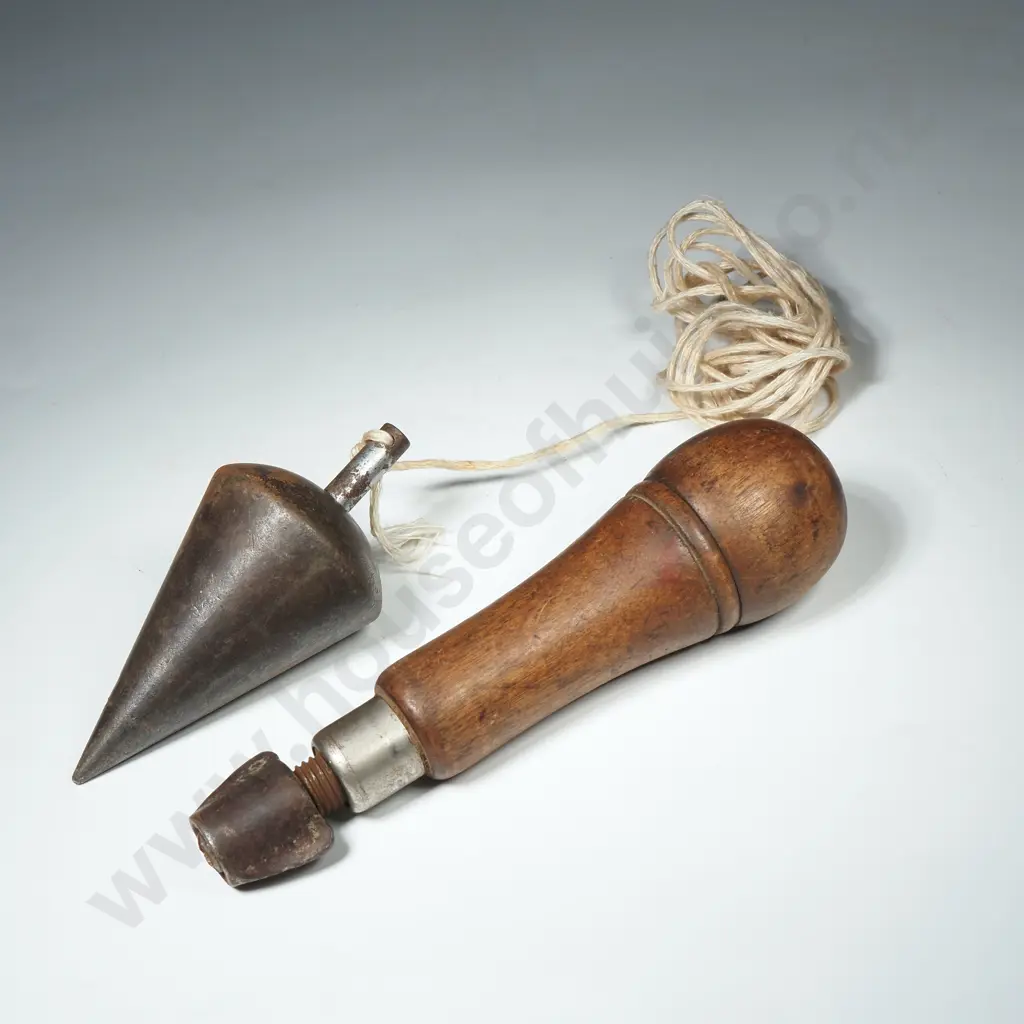 Vintage Wooden Tool Handle & a Plumb Bob Image 1++