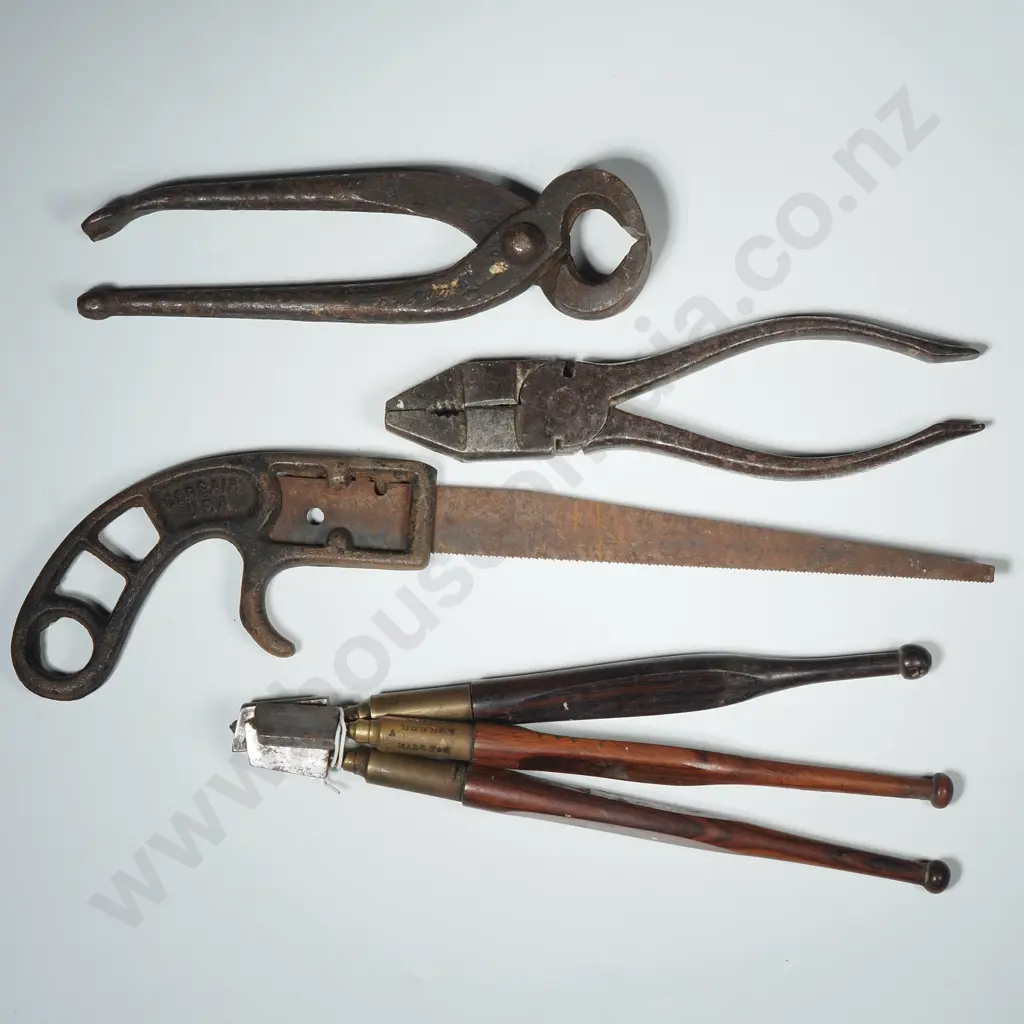 Three Vintage Glass Cutters by Biddle & King w Rosewood Handles, Spanners, Pliers &  a Vintage Corsair Gun Grip Hacksaw Image 1++