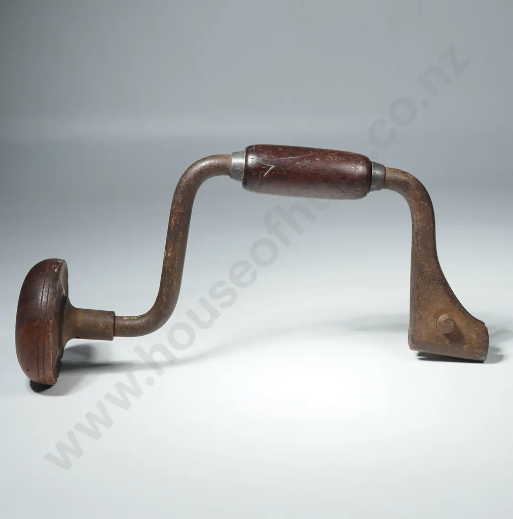 Vintage Woodworking Hand Brace Tool w Crank Handle & Chuck Image 1++