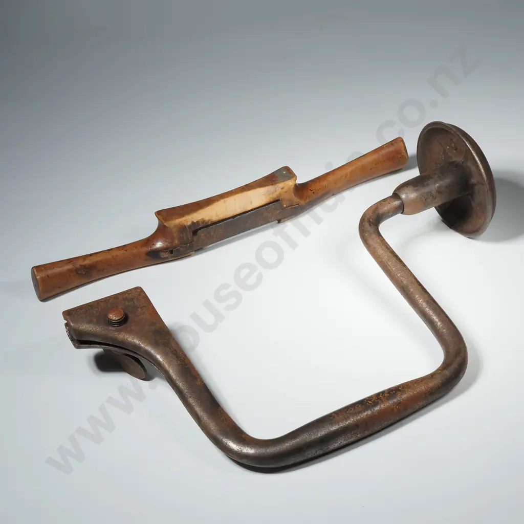 Antique Metal Brace & Vintage Wood Spoke Shave Image 1++