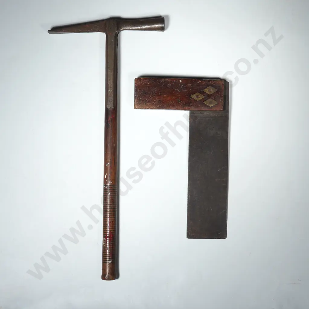 Attractive Vintage  Wooden Handle  Upholsterer's Tack Hammer & a Carpenter's Square Image 1++