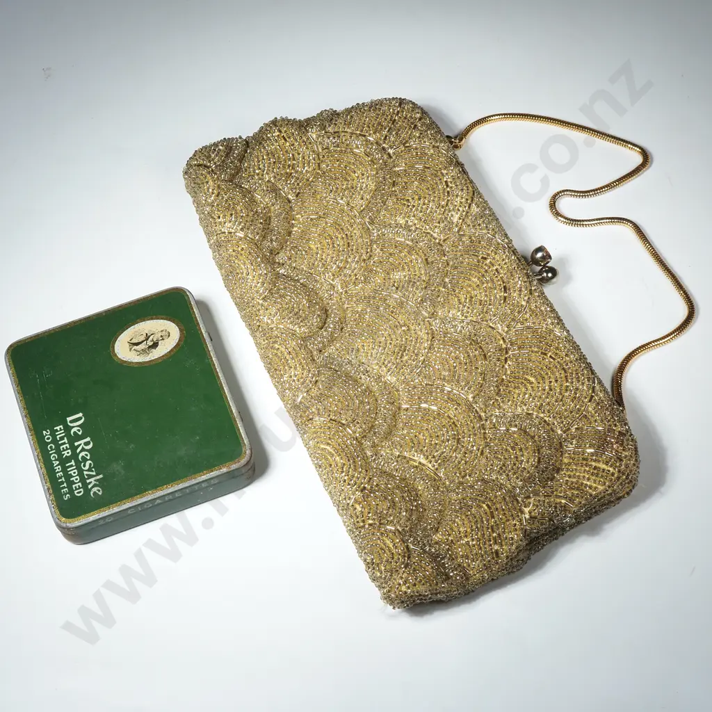 Boxed Art Deco Style Beaded Clutch Purse/Bag & De Reszke Filter Tip Cigarette Tin Image 1++