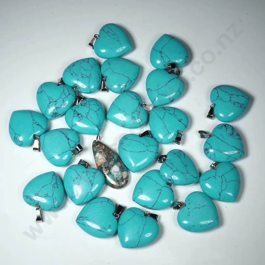 Quantity of Heart Shaped Synthetic Turquoise Pendants Image 1++
