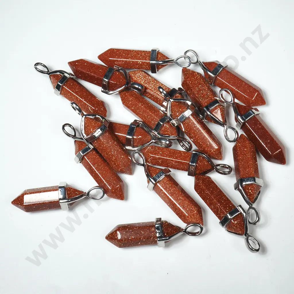 Quantity of Goldstone  Double Terminated Pendants w Silver Mounts Image 1++
