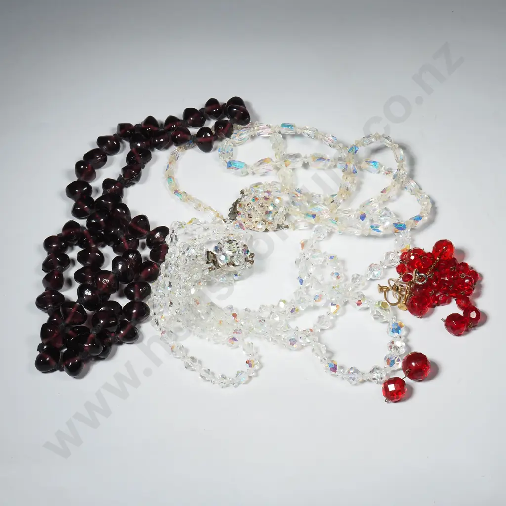 Four Vintage Crystal & Glass Bead Necklaces Image 1++
