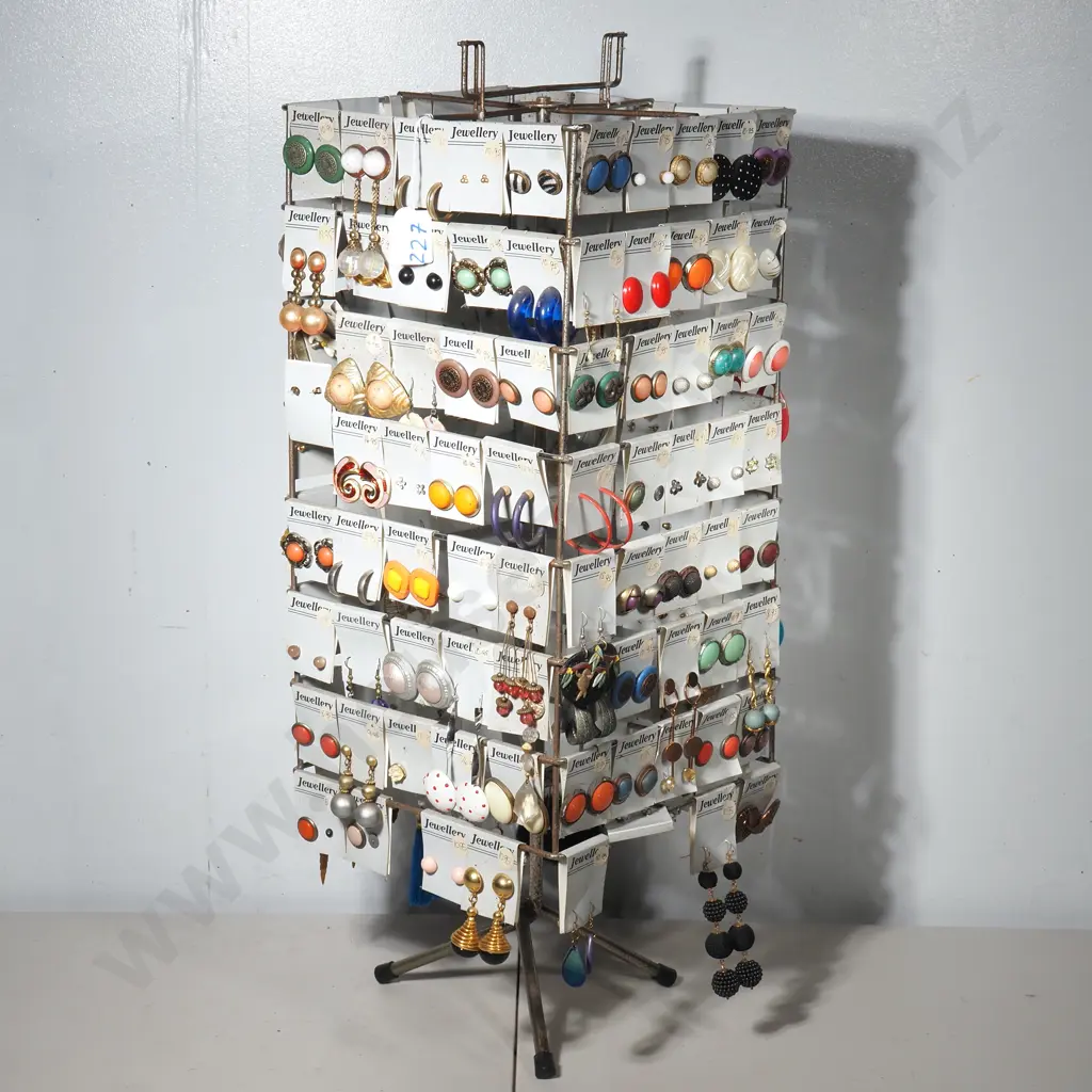 Commercial Rotating Metal Jewellery Stand w a Large Quantity of Costume Jewellery Earrings A/F Image 1++