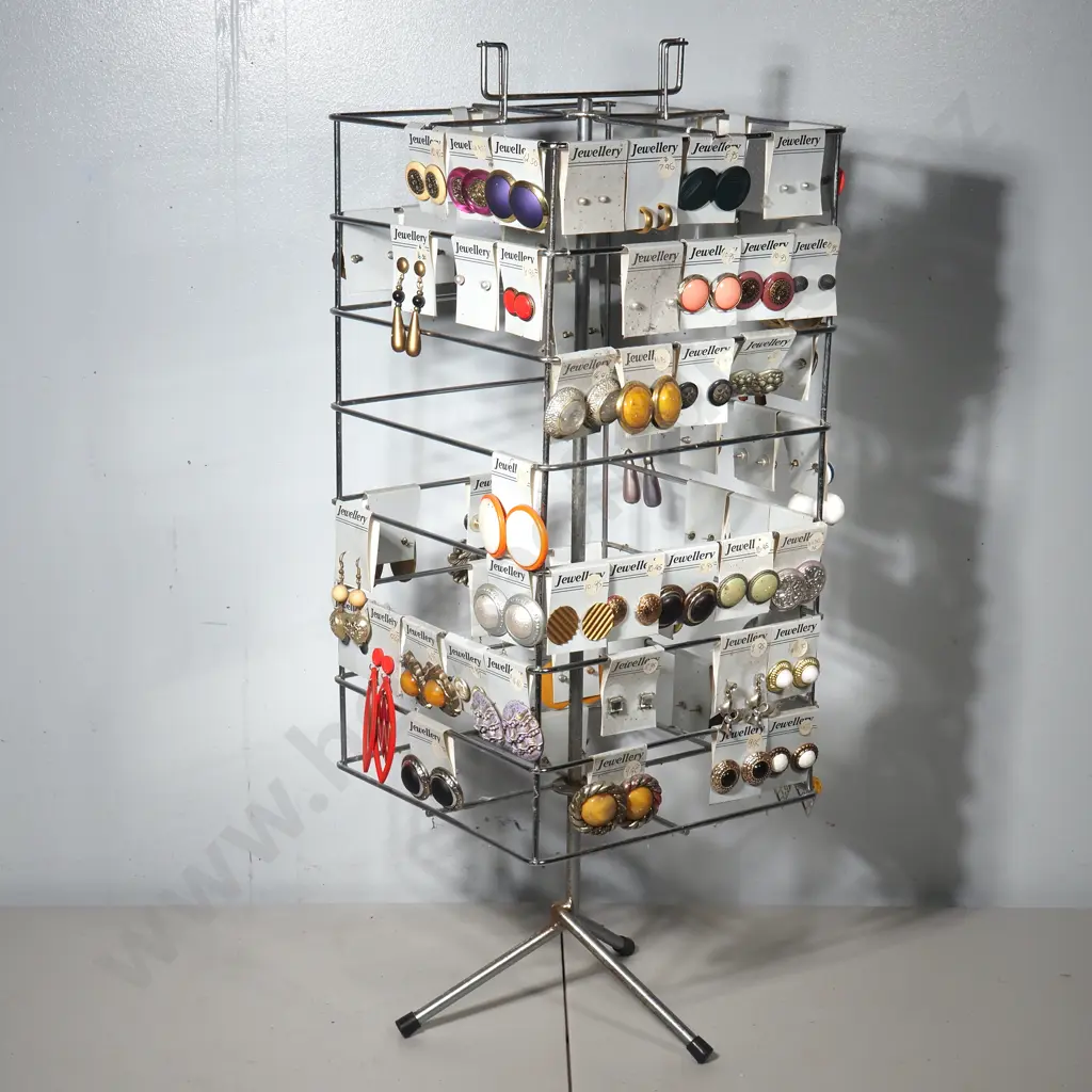 Commercial Rotating  Metal Jewellery Stand w a Large Quantity of Costume Earrings A/F Image 1++