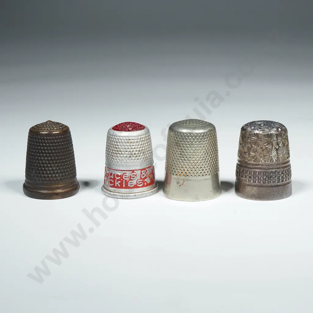 Antique silver Dorcas steel core thimble, marked CH, Charles Horner, DORCAS, size 7 & Three Other Thimbles Image 1++
