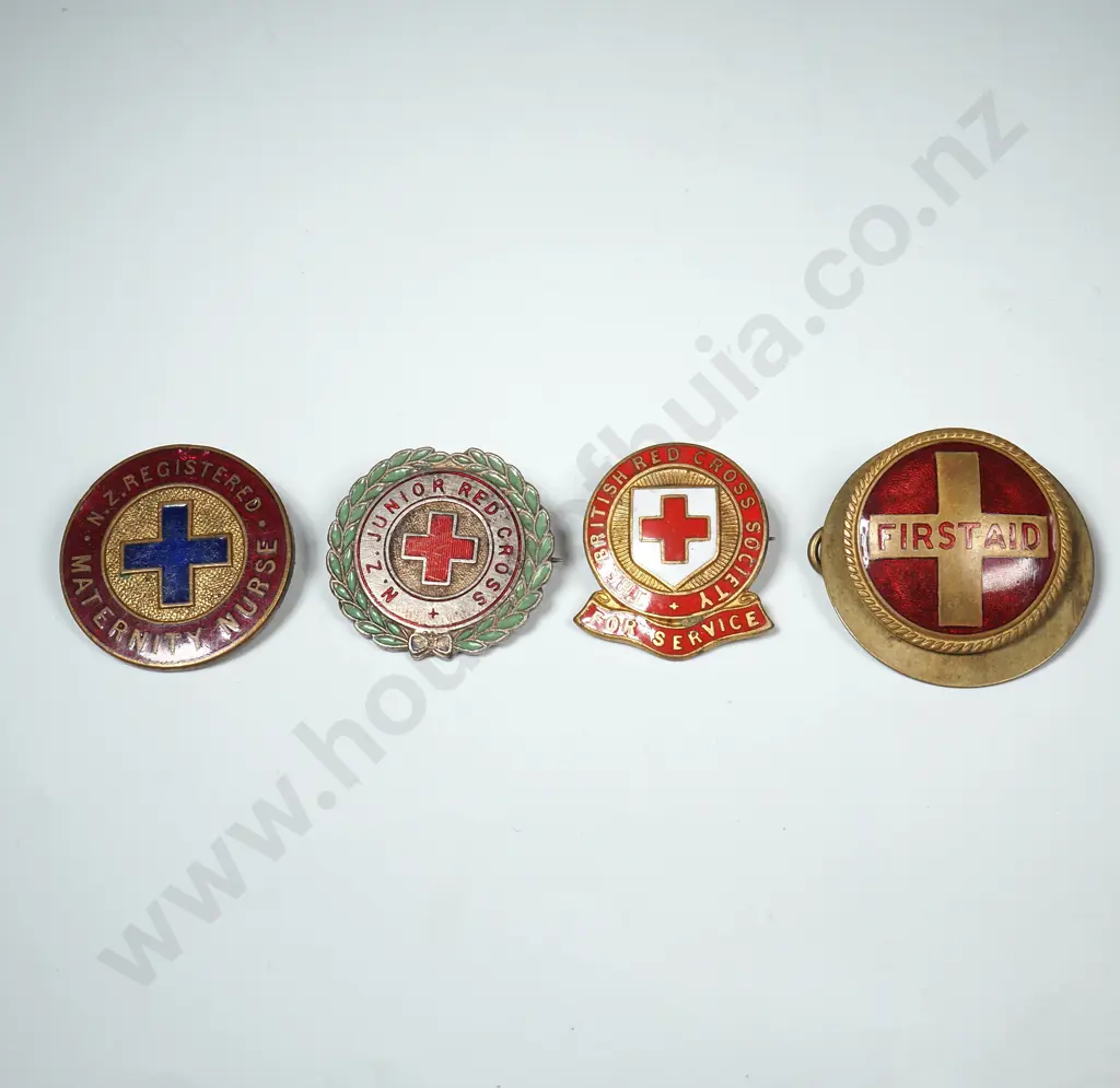 Four Antique Nurses / First Aid Badges  Image 1++