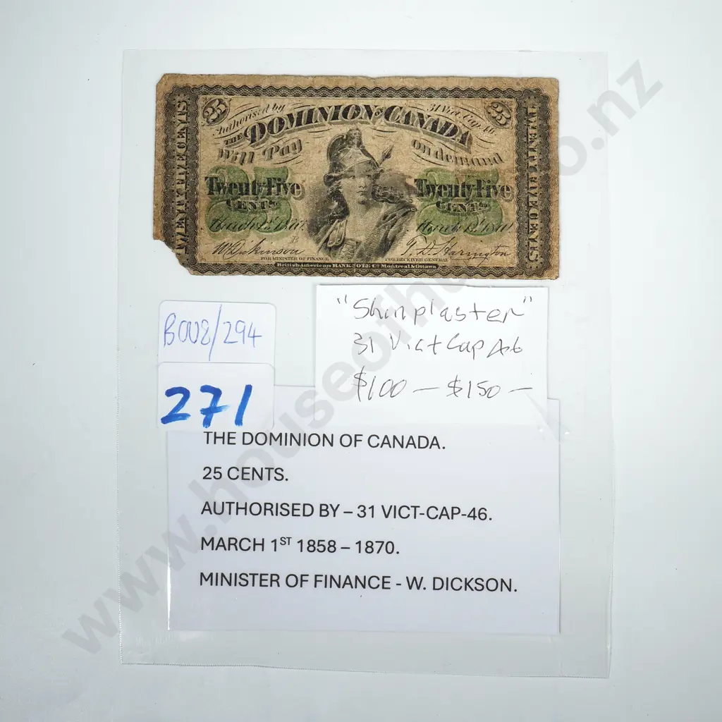 1858-1870 Dominion of Canada - 25 cent Note Image 1++